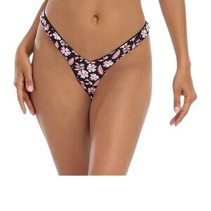 NWT LRD Women's Pink Floral Hibiscus Bikini Thong Bottom Size M